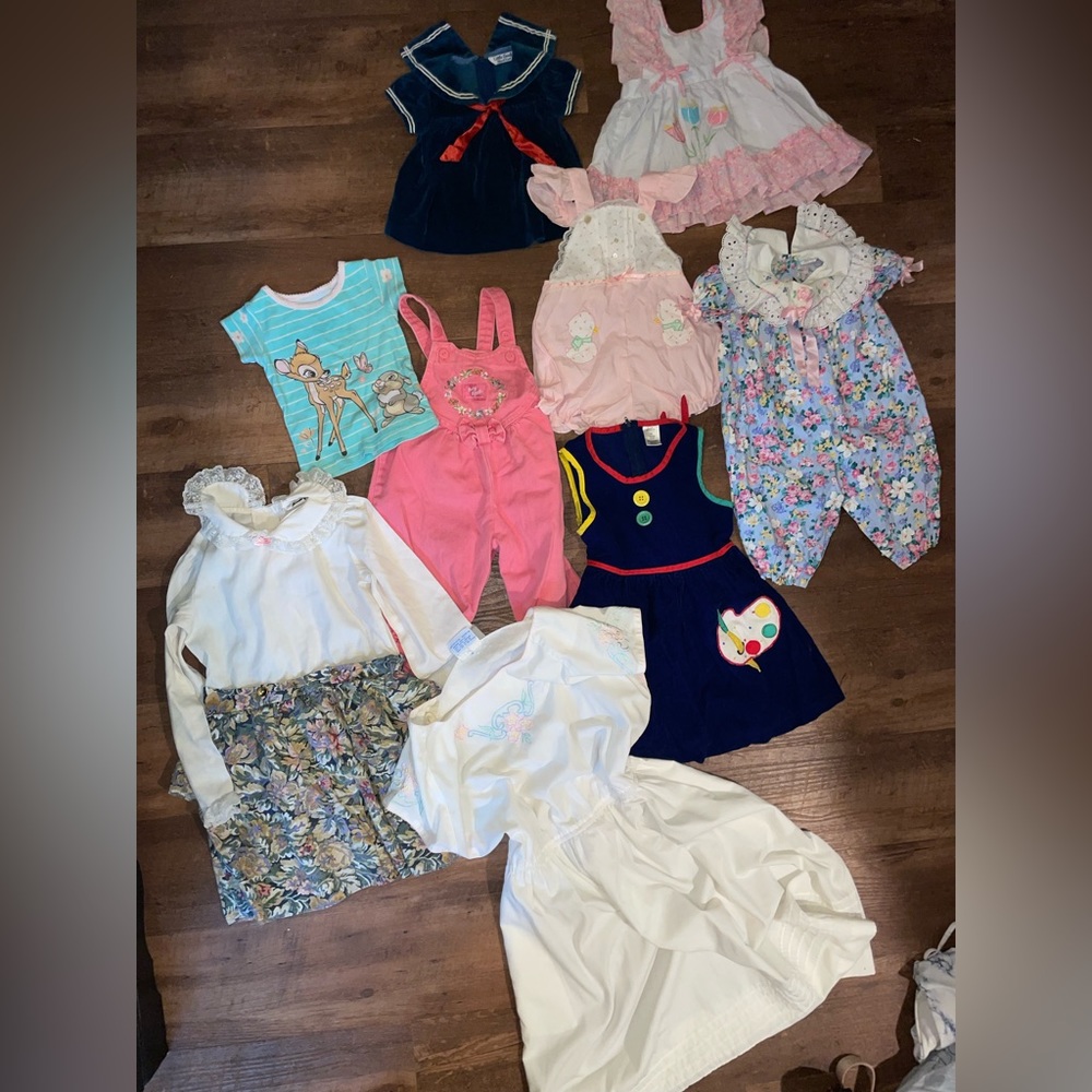 Various age, vintage infant and children clothes